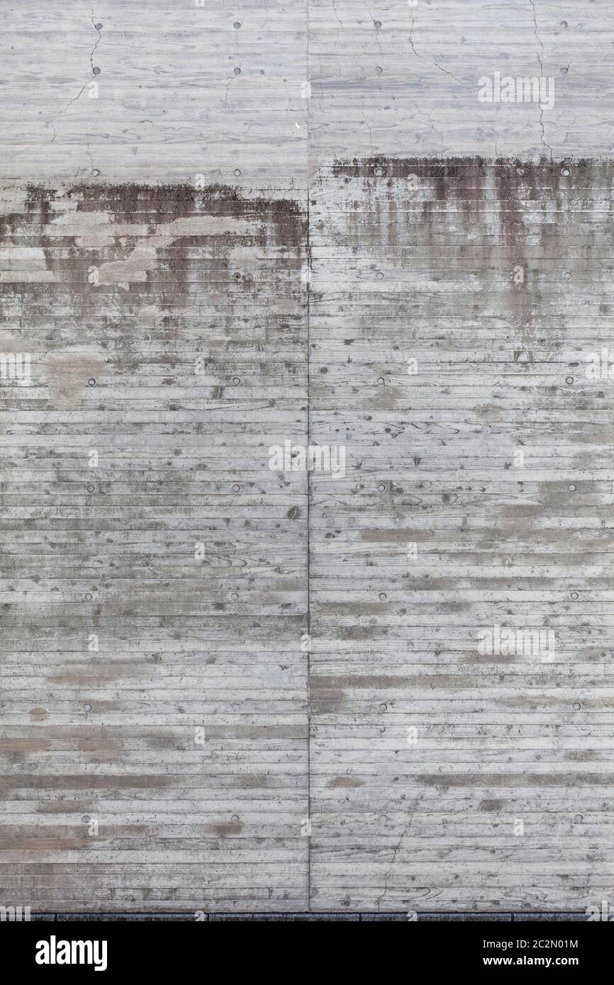 Gray concrete texture with formwork marks and wood texture Stock Photo