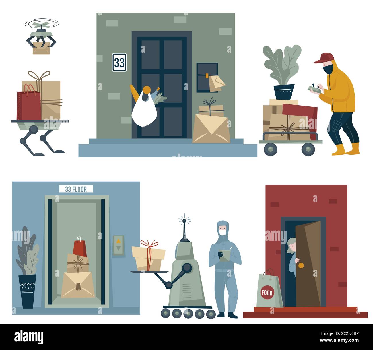 Delivery during coronavirus outbreak, lockdown and quarantine set Stock Vector