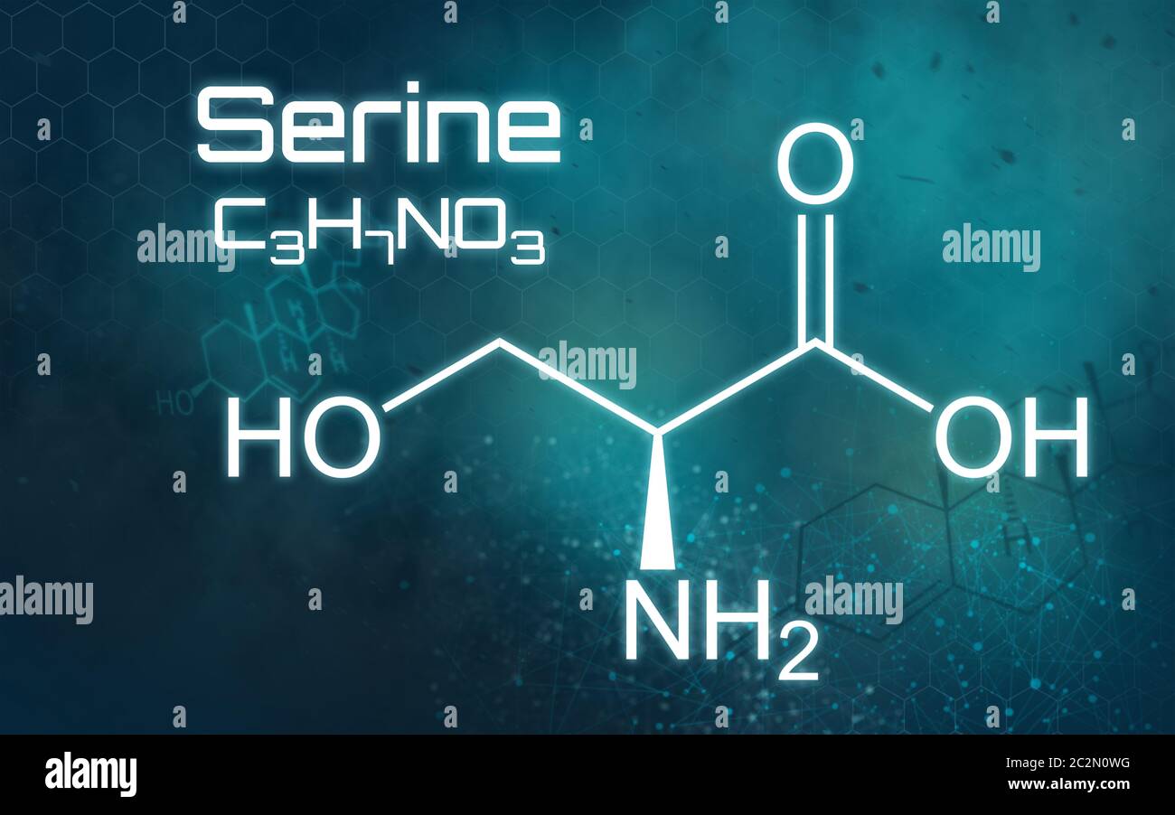 Chemical formula of Serine on a futuristic background Stock Photo