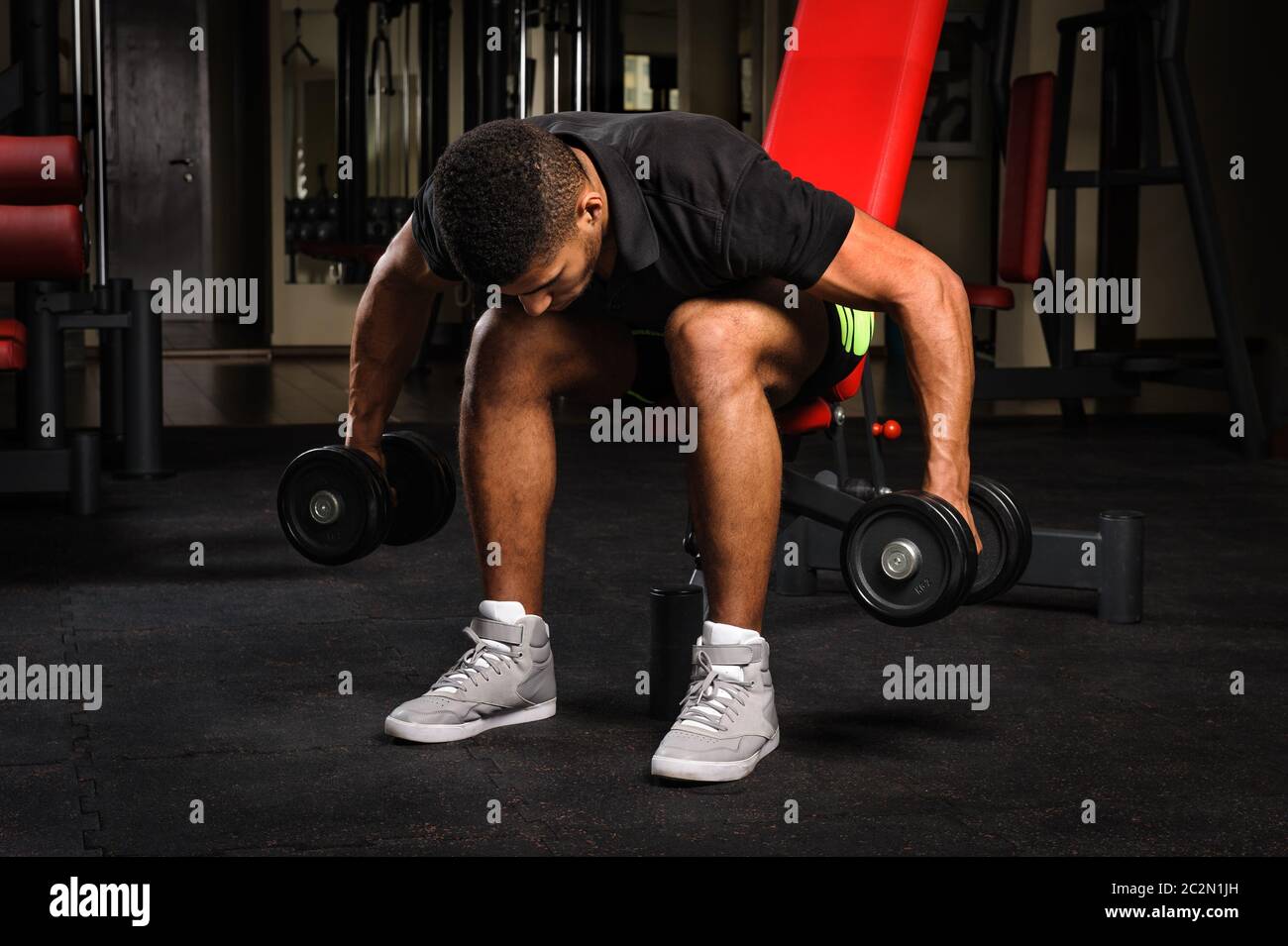 Young man doing Seated Bent Over Dumbbell Reverse Fly workout in gym Stock  Photo - Alamy