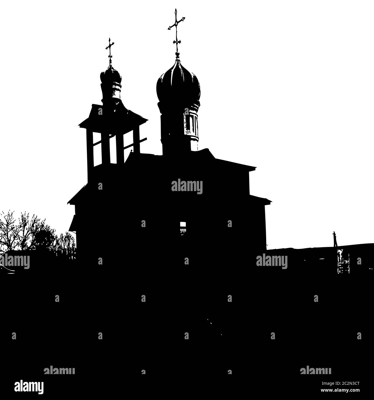 Silhouette of the old church. Vector illustration Stock Photo