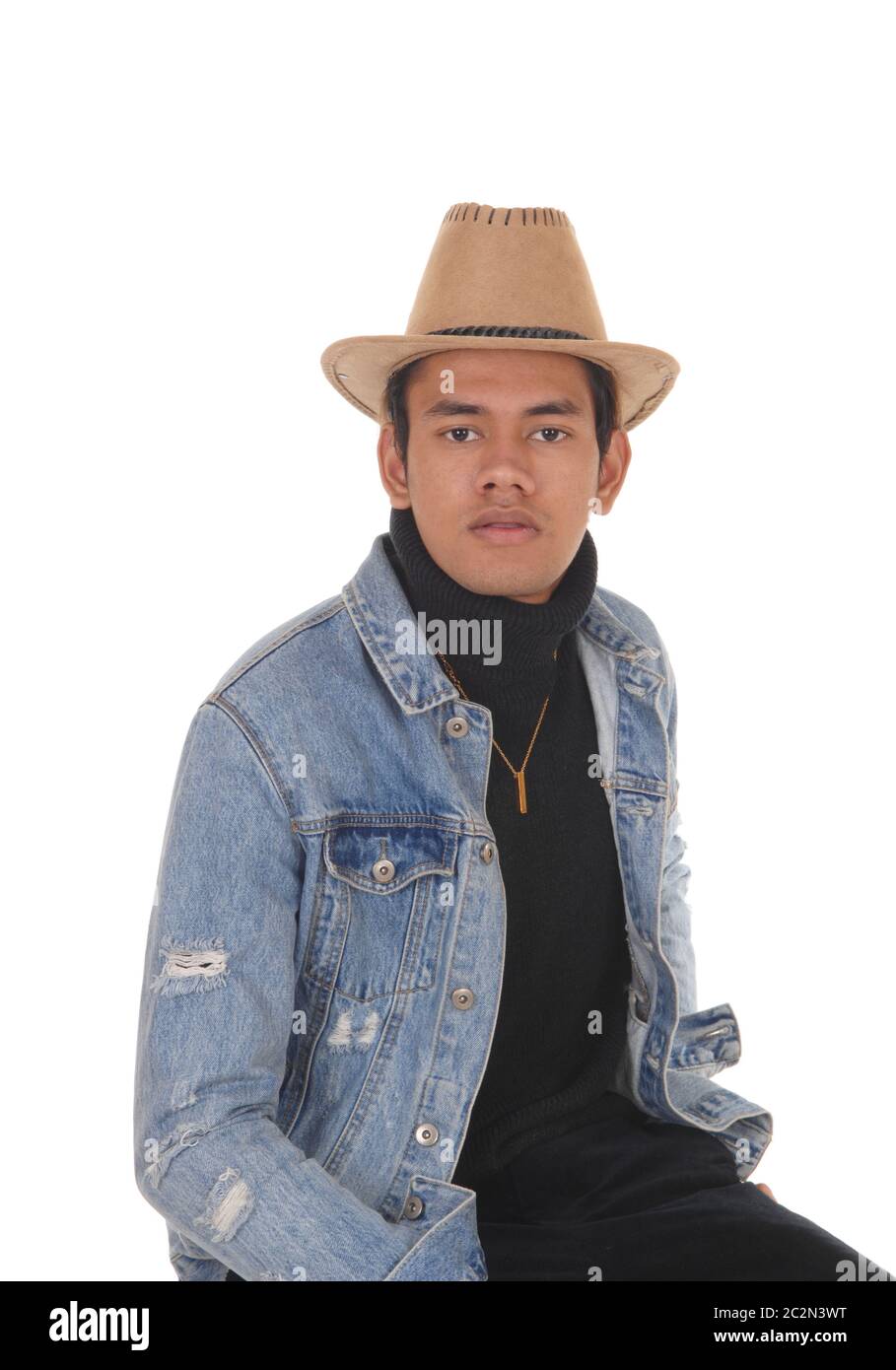 jeans jacket and cowboy hat 