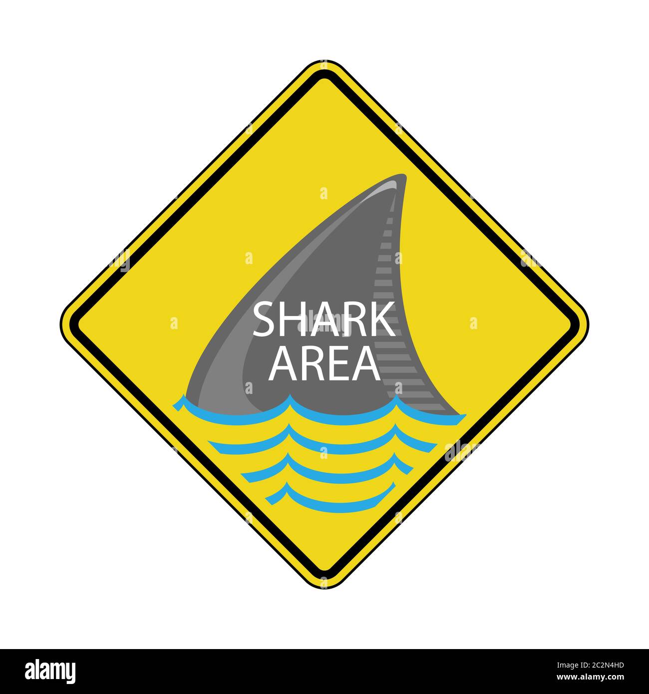 Danger Shark Zone. Beware of Sharks. Yellow Square Warning Sign