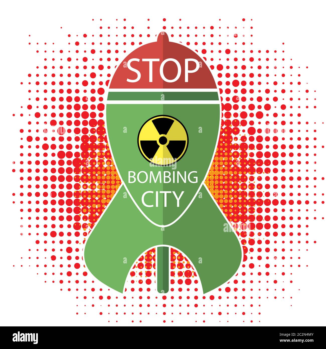 No War Sign on Halftone Background. Green Atomic Bomb with Radiation ...