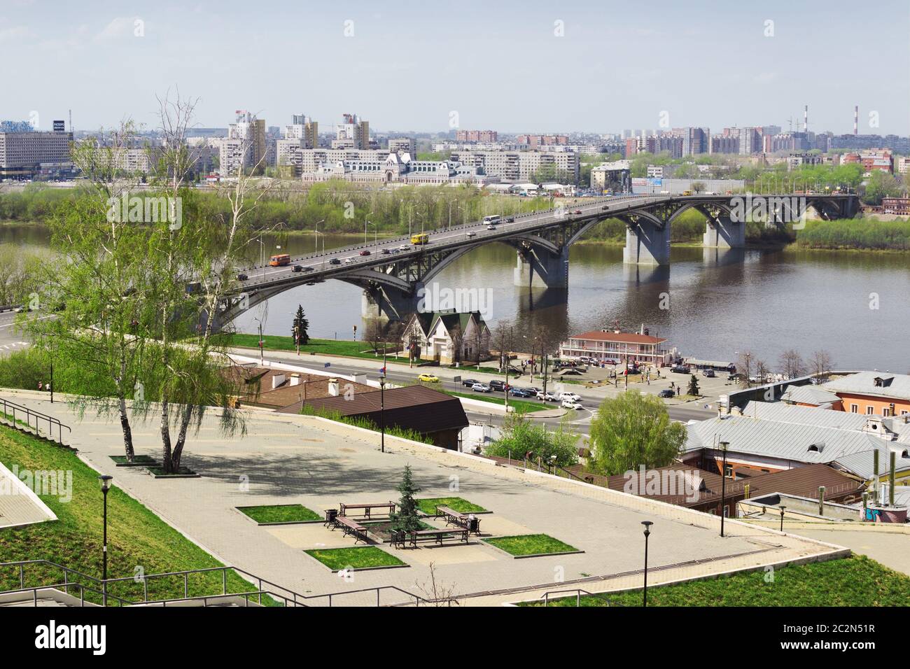 Nizhny Novgorod, Russia - May 1, 2014: The oldest bridge in the city. Built in the thirties over the river Oka, Russia Stock Photo
