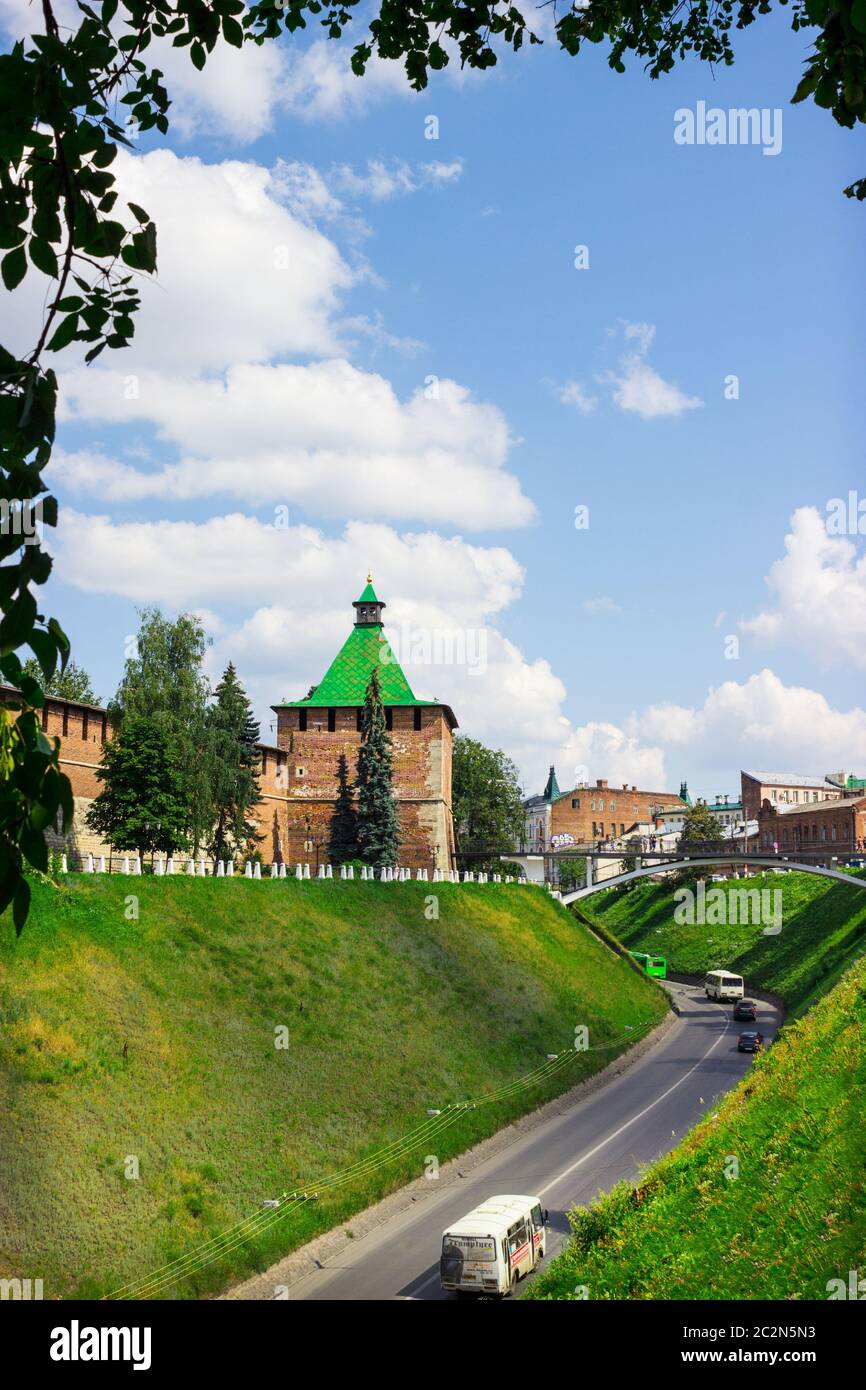 RUSSIA, NIZHNY NOVGOROD - AUG 06, 2014: The photographs show the tower of Nizhny Novgorod Kremlin. This fortress recently celebr Stock Photo