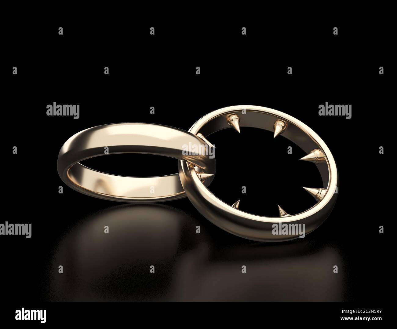 wedding rings, one of them has sharp points inside. conceptual 3d ...