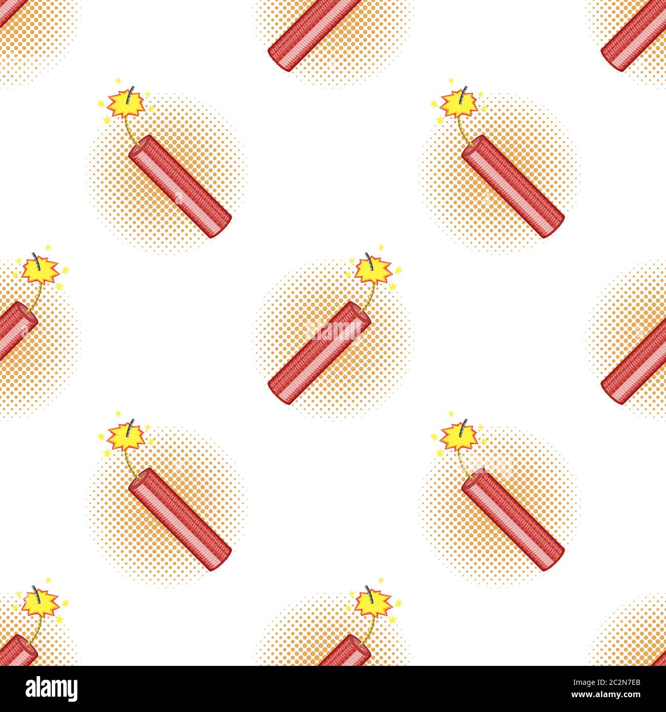 Bomb Icon Seamless Pattern on Orange Halftone Background. Detonate ...