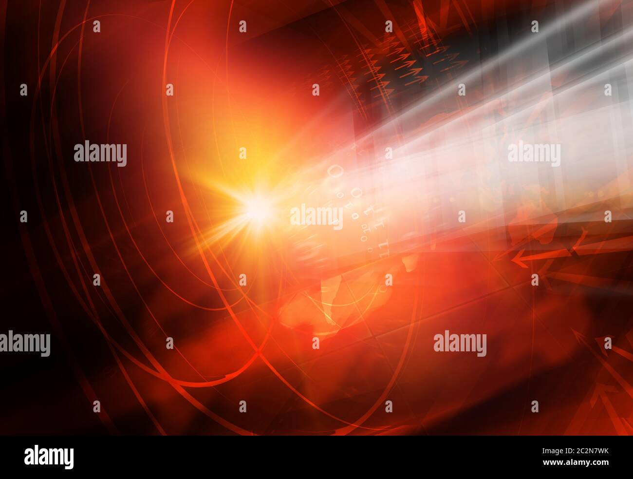 Graphical modern studio news background, suitable for Internet and TV news. multipe round circle around the earth map with lens flare efect. Stock Photo