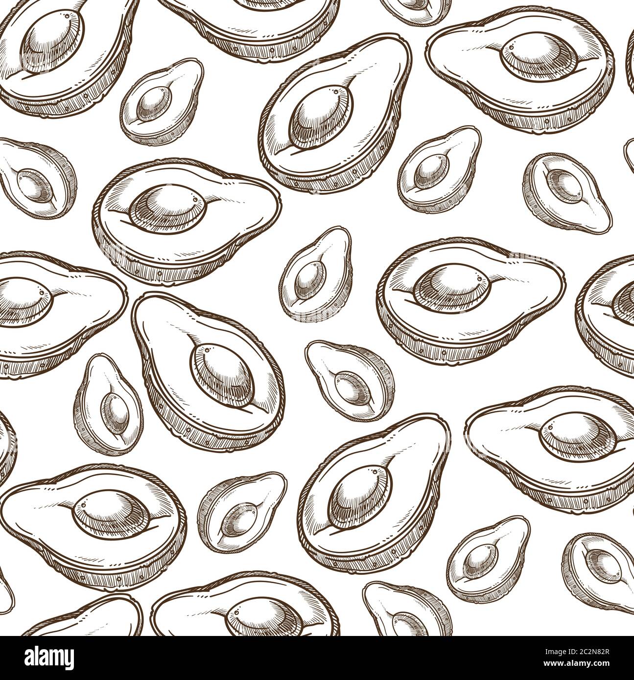 Avocado with seed, organic vegetable seamless pattern vector Stock ...
