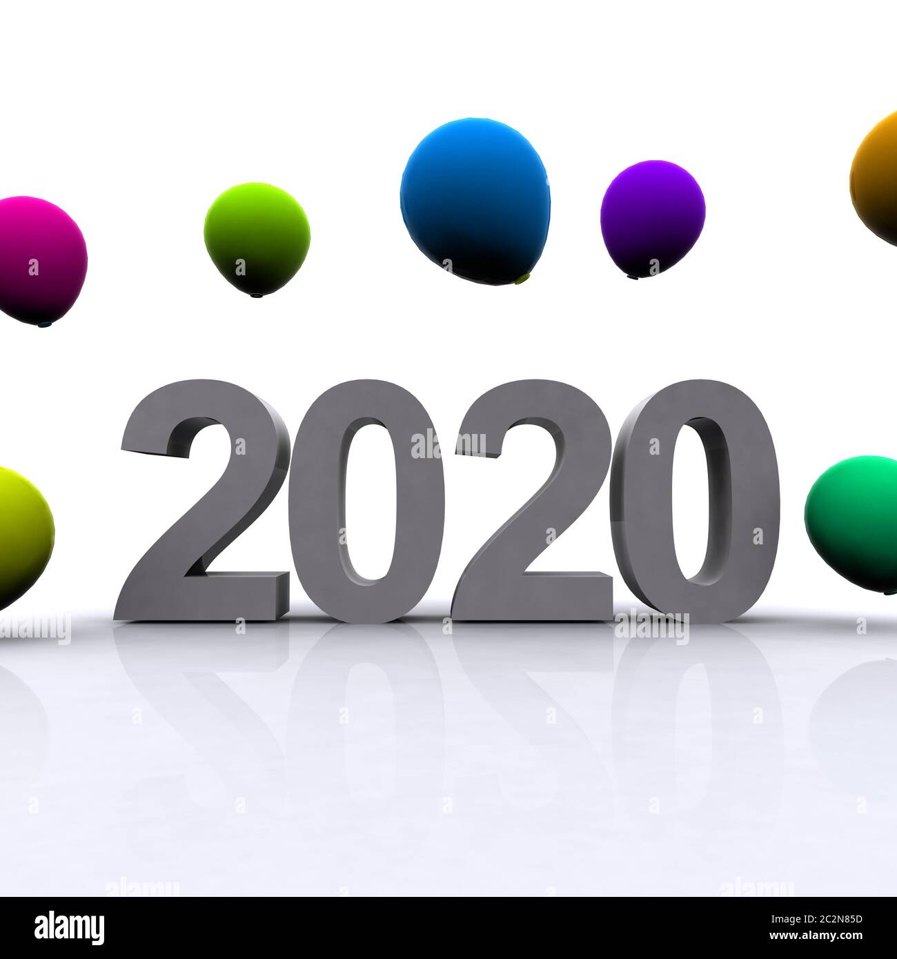 realization in 3d of the word 2020 with colored balloons Stock Photo