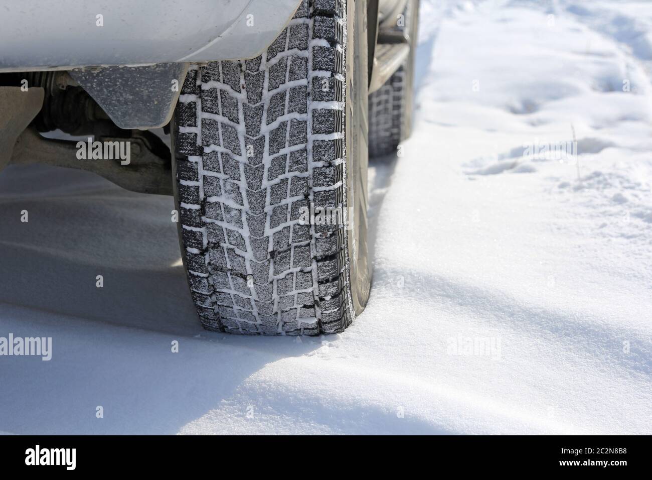 Winter tyres in extreme cold temperature Stock Photo