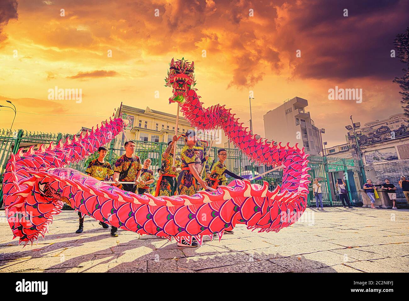 Ho Chi Minh City, Vietnam - JAN 05, 2020: Khai Quang Diem Nhan ceremony ('Open eyes') praying for lion and dragon dance at Thien Hau temple (Chinatown Stock Photo