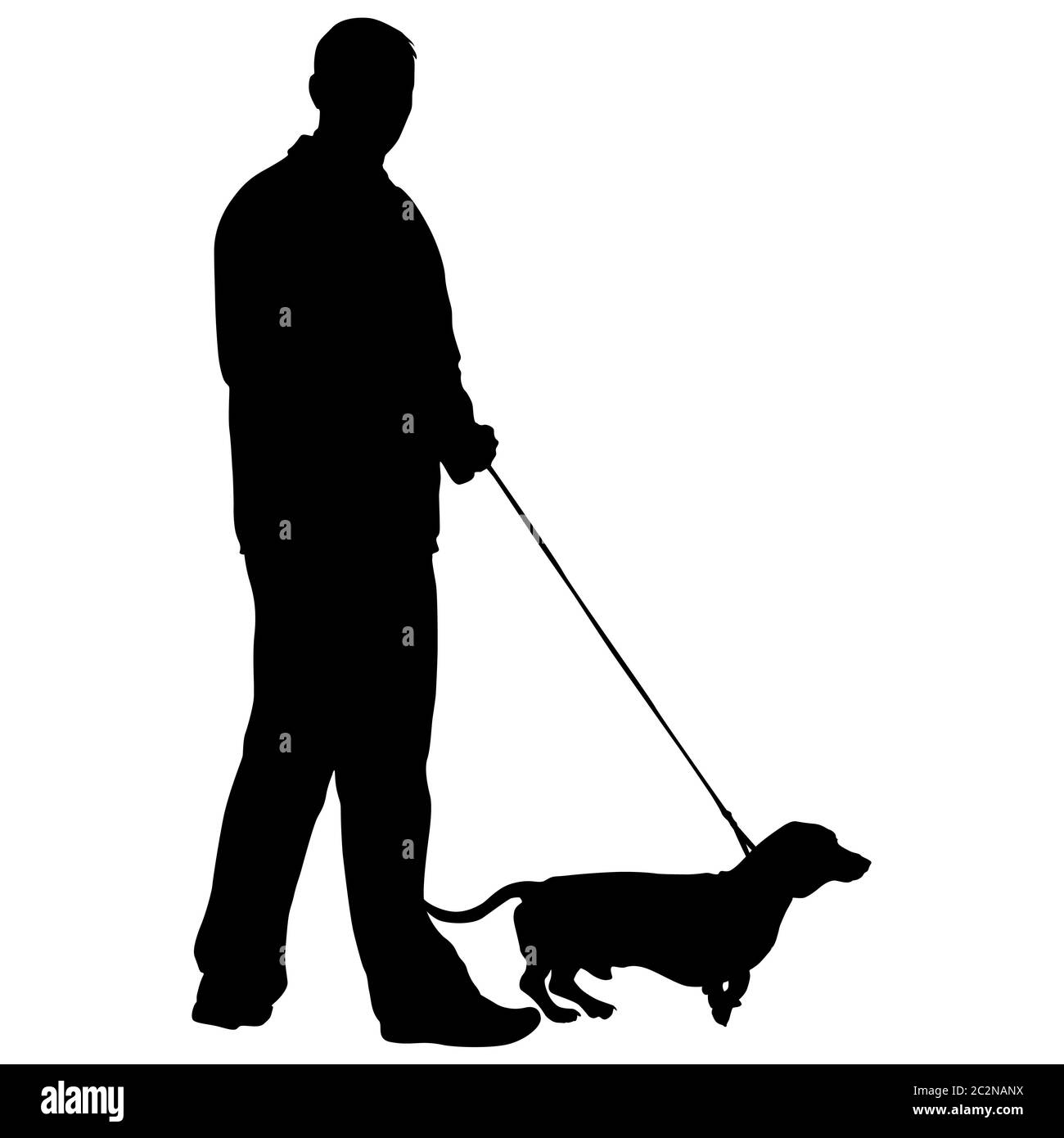 Silhouette of people and dog. Vector illustration Stock Photo