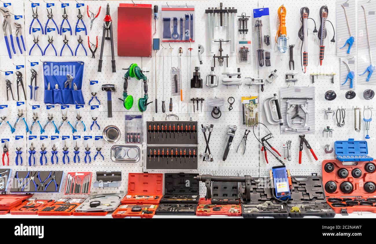 Mechanical tools for auto service and car repair. Workshop or garage  equipment Stock Photo - Alamy