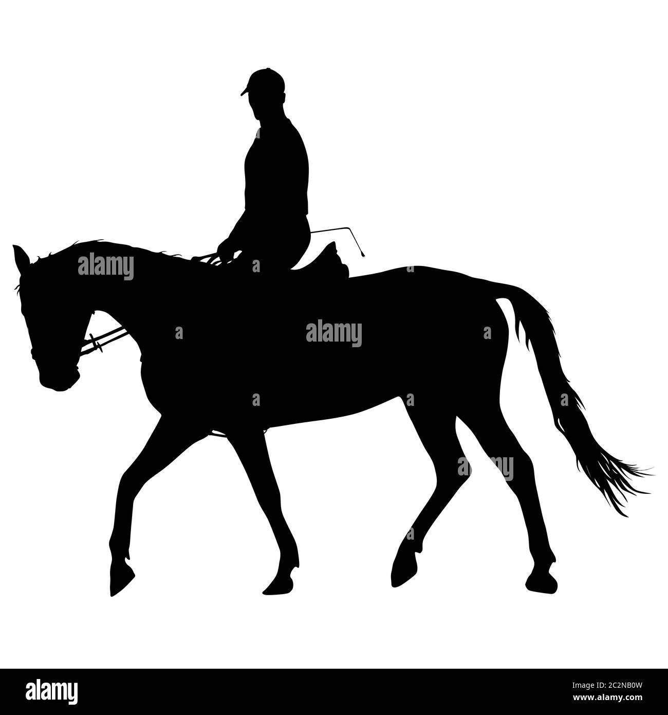 vector silhouette of horse and jockey Stock Photo