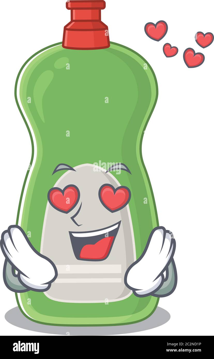 A passionate dishwashing liquid cartoon mascot concept has a falling in