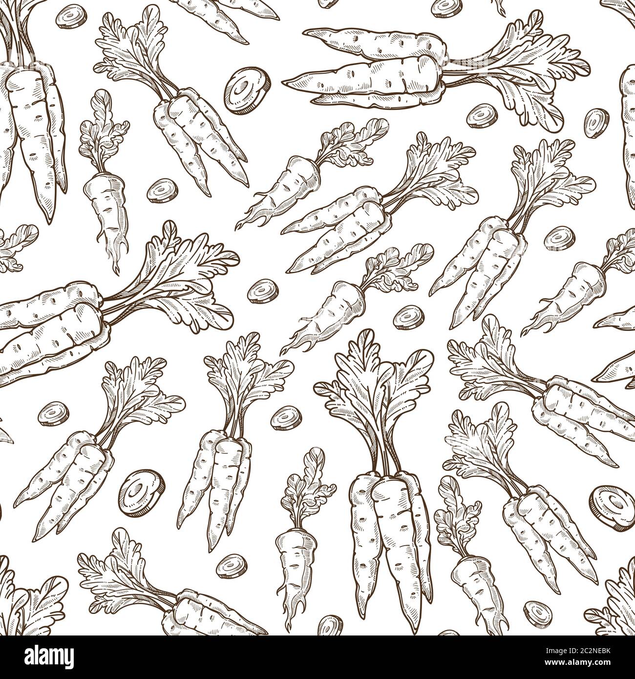 Carrots with leaves, organic ingredient vegetables diet seamless pattern Stock Vector