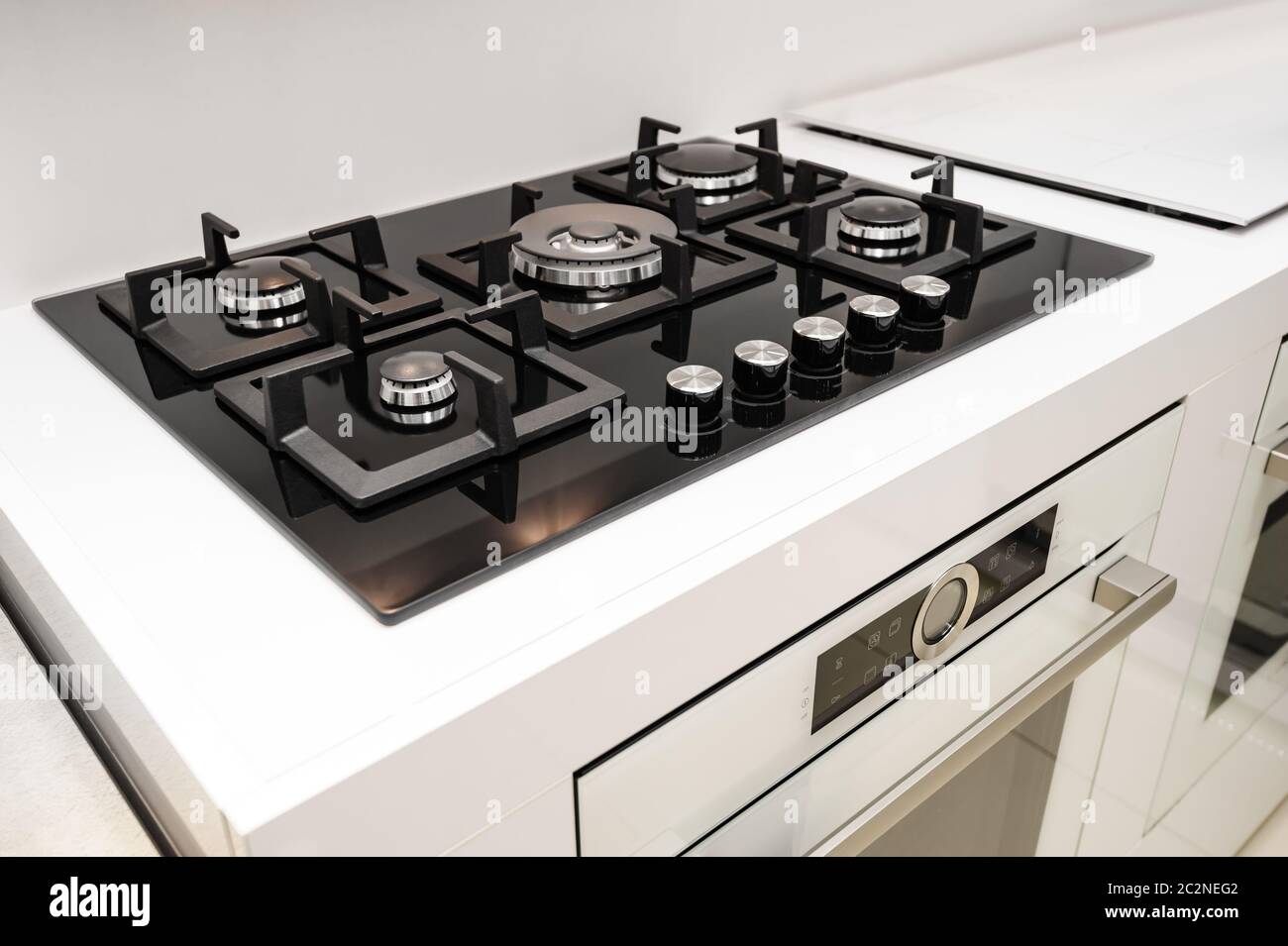 Brand new gas stove and embedded oven Stock Photo