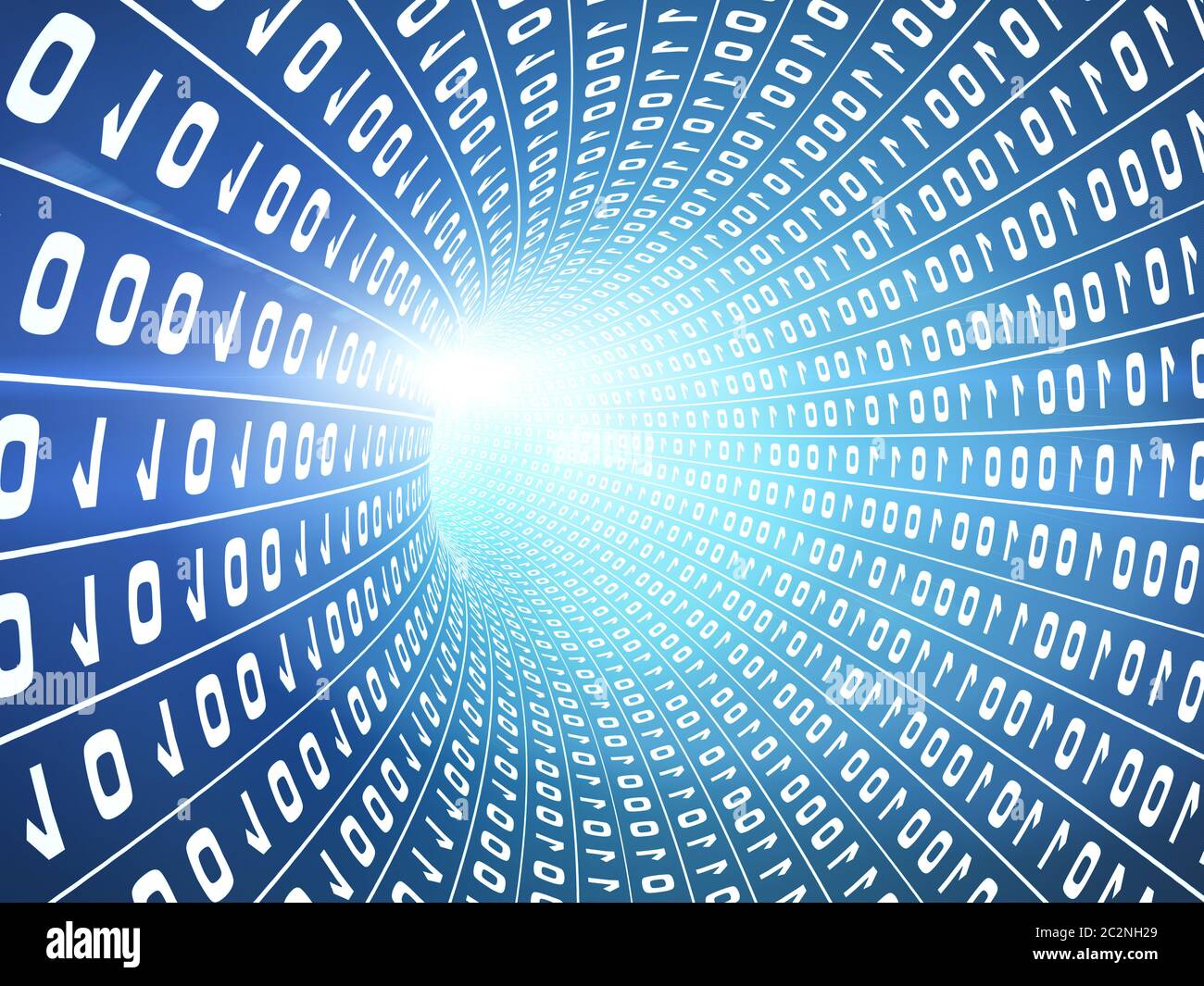 Abstract 3D binary tunnel with light at the end Stock Photo