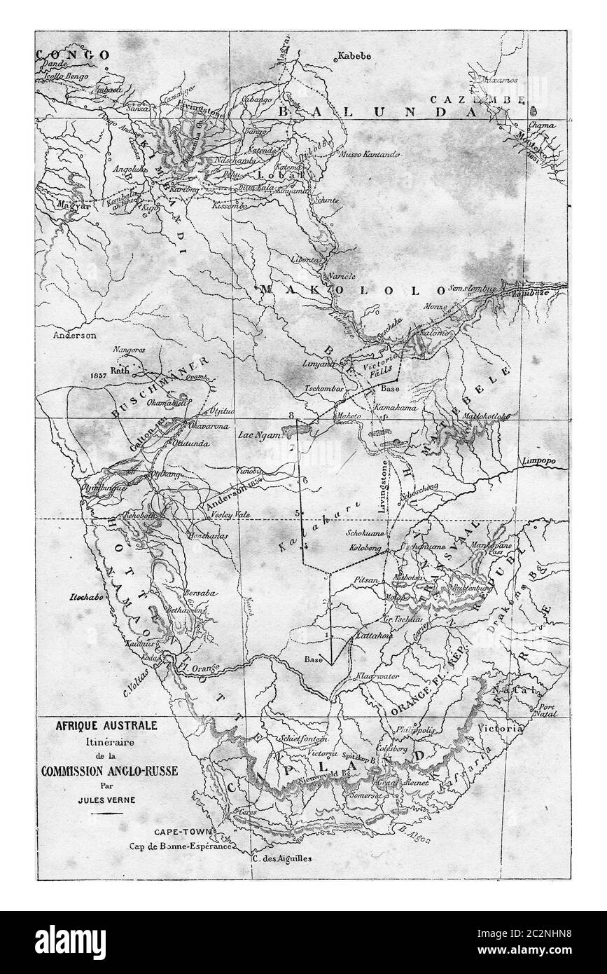 Map of Southern Africa, vintage engraved illustration. Jules Verne 3