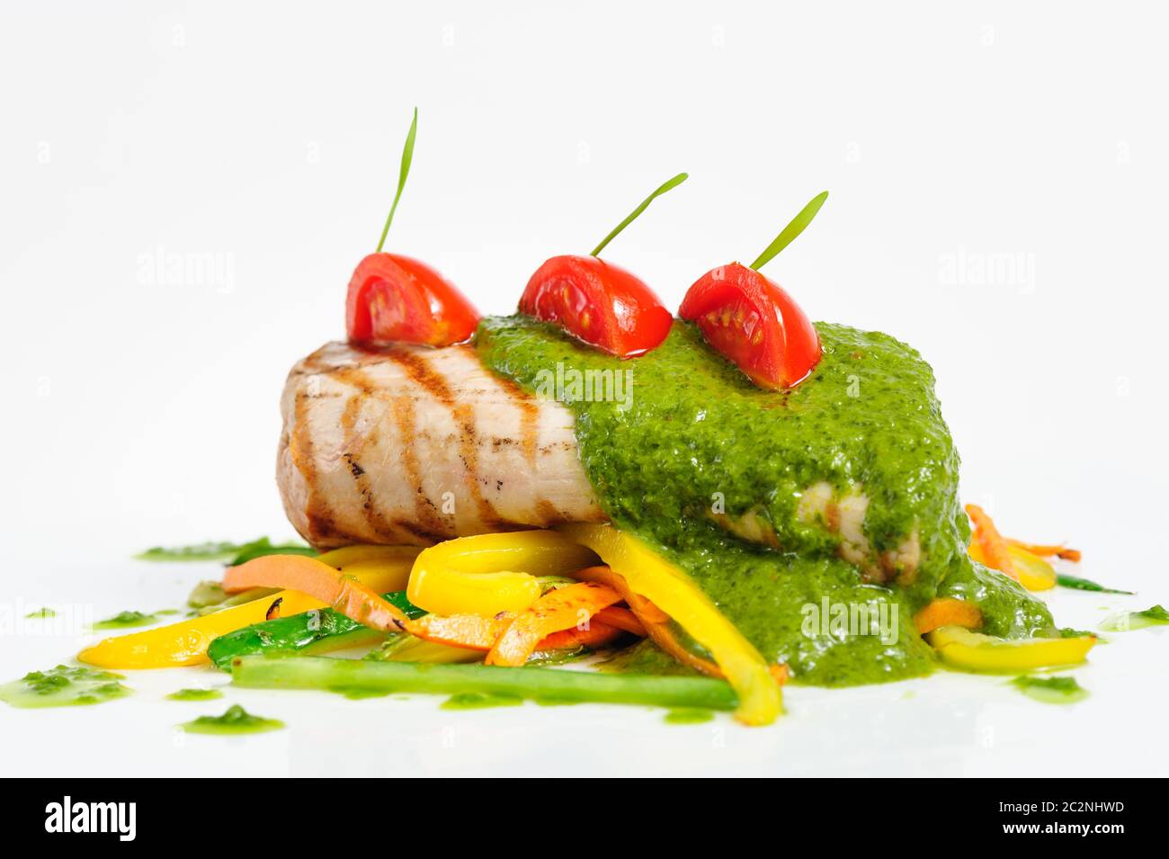 roasted pork tenderloin with vegetable saute Stock Photo