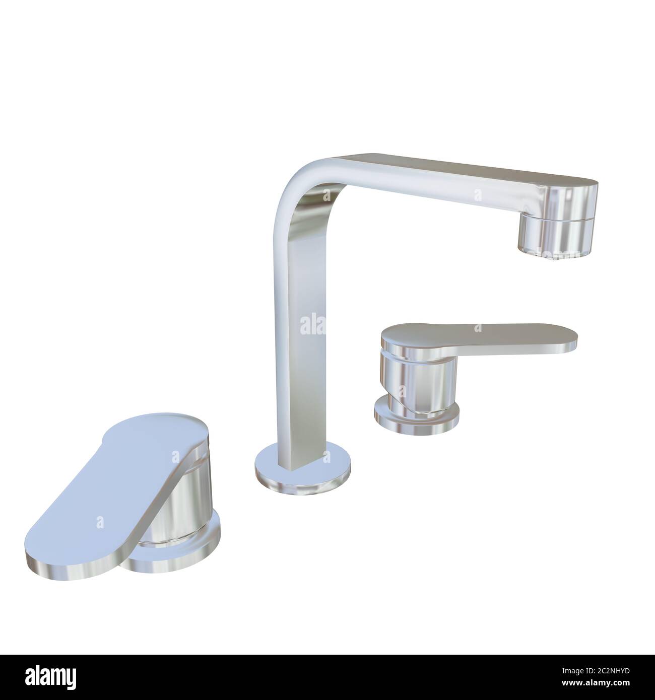 Modern faucet with chrome or stainless steel finishing, 3d illustration