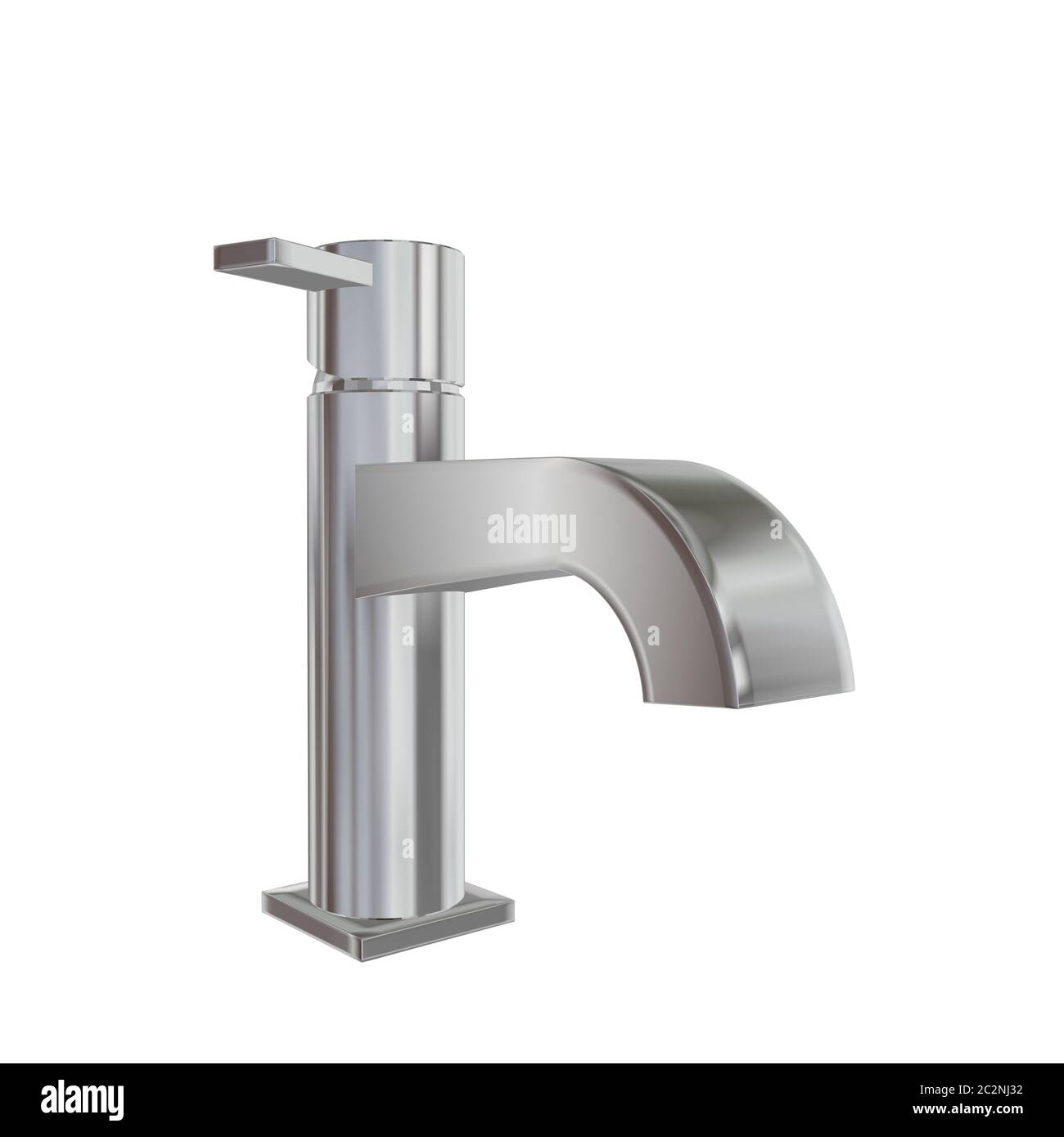 Modern faucet with chrome or stainless steel finishing, 3d illustration
