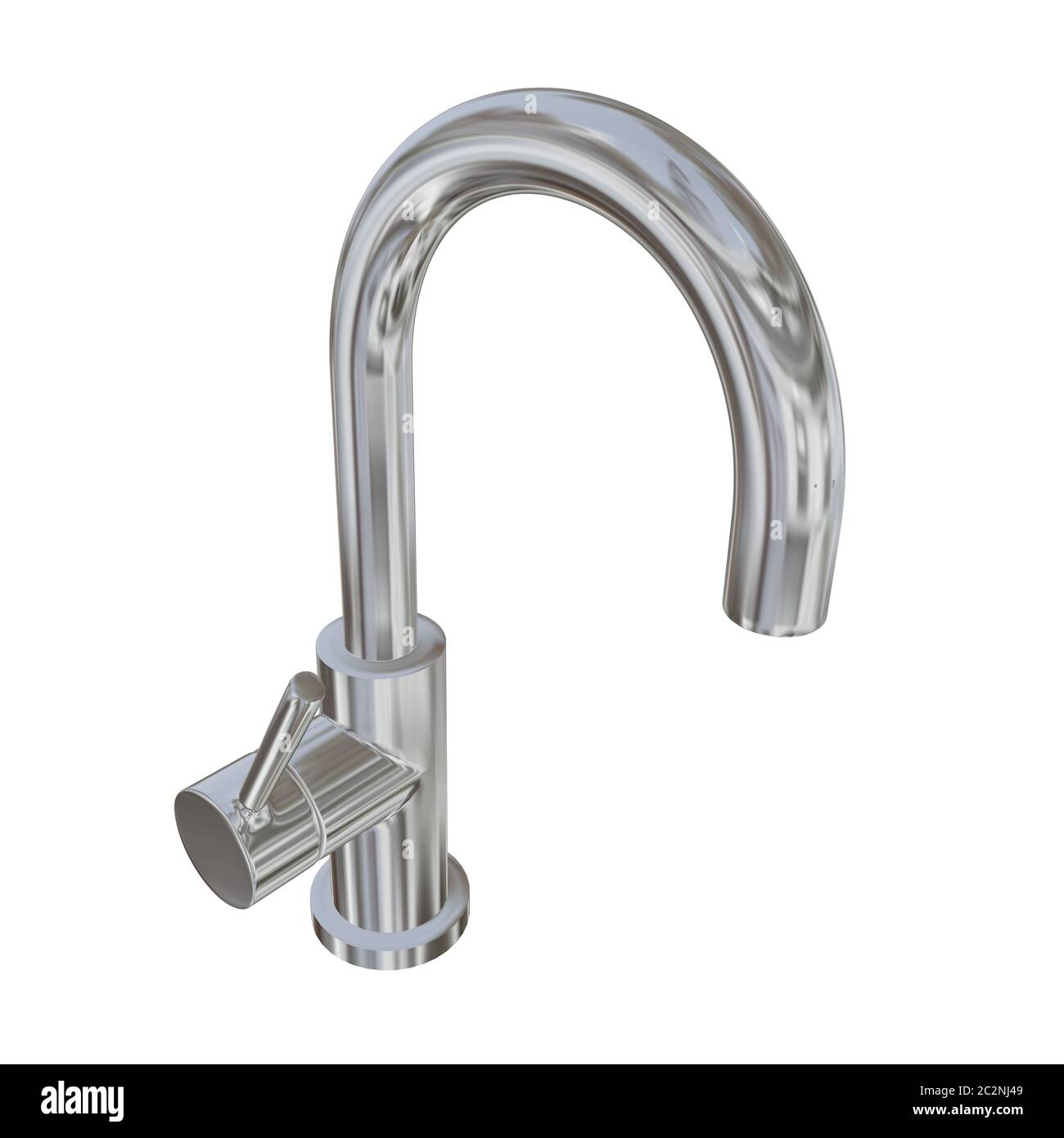 Modern faucet with chrome or stainless steel finishing, 3d illustration