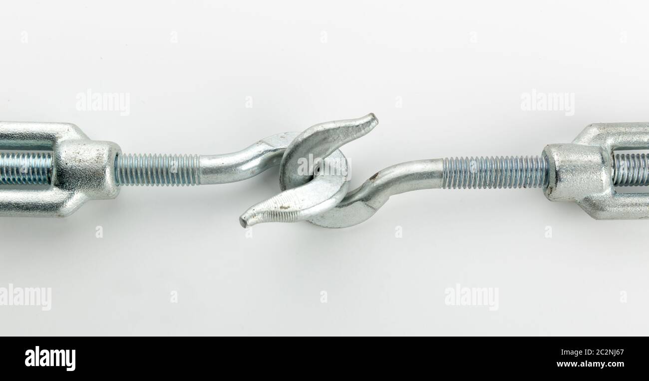 Two hooks connected on white Stock Photo