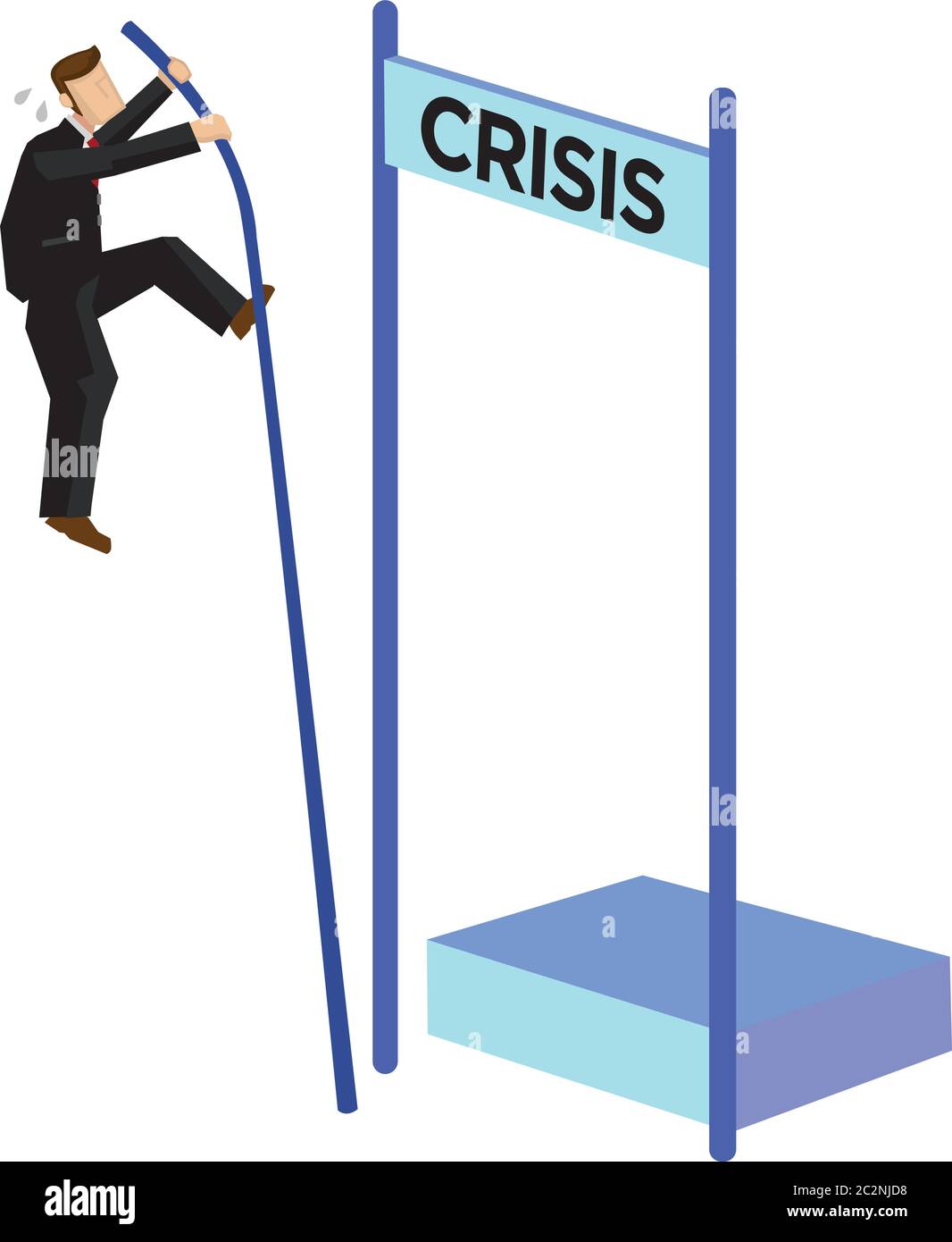 Businessman pole vaulting over crisis. Concept of crisis management, stock crash or bankruptcy. Flat isolated vector illustration. Stock Vector