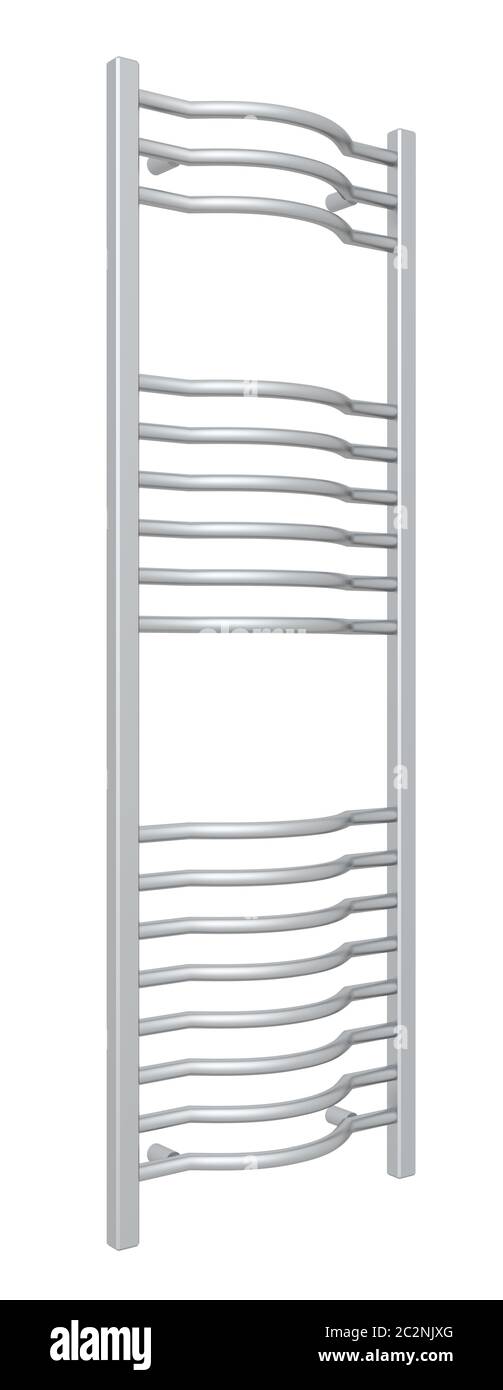 Standing shining chrome towel holder rack and rails, isolated against a white background Stock Photo