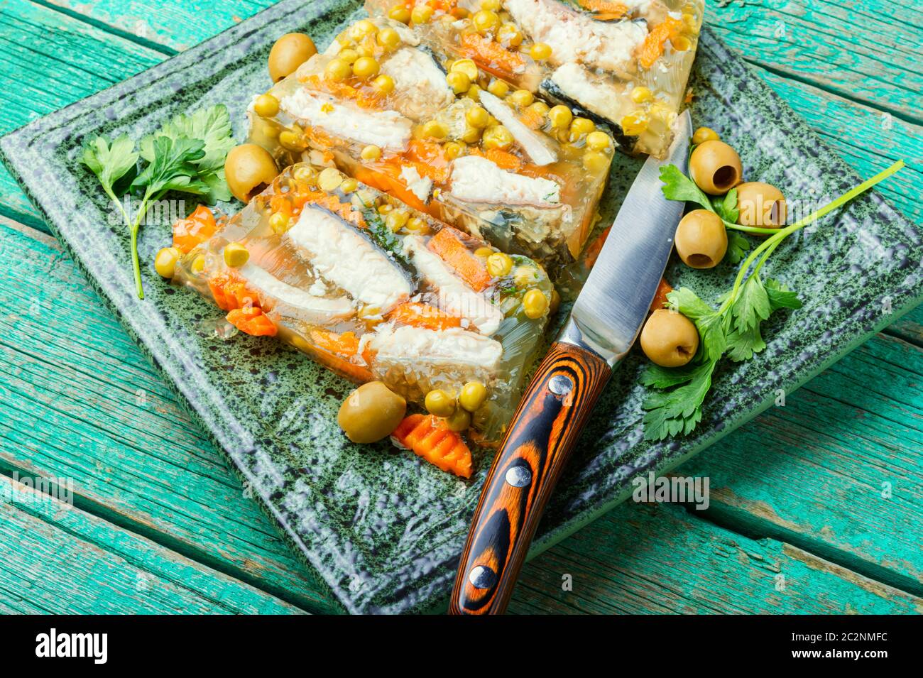 Jellied, cold dish of fish, filled with gelatinous broth.Russian food Stock Photo Alamy