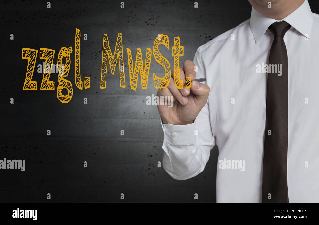 zzgl. MwSt. (in german plus VAT) is written by businessman on screen