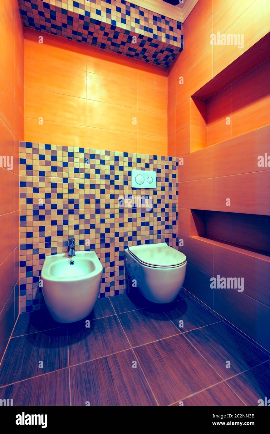 Bathroom interior, toilet and bidet Stock Photo