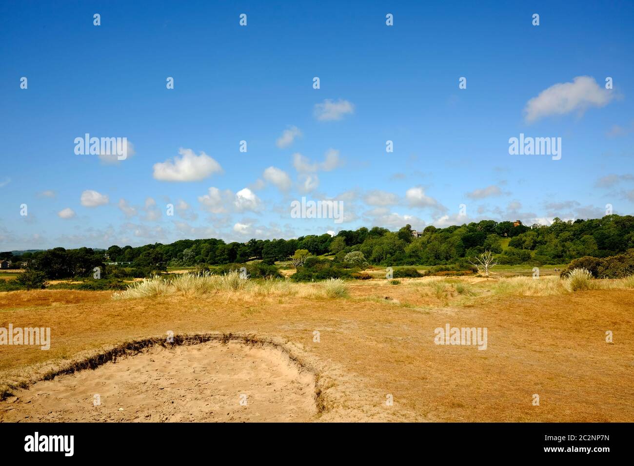 St Helens Duver old disused links golf course sand bunker bright sunny day blue sky good weather summer time Stock Photo