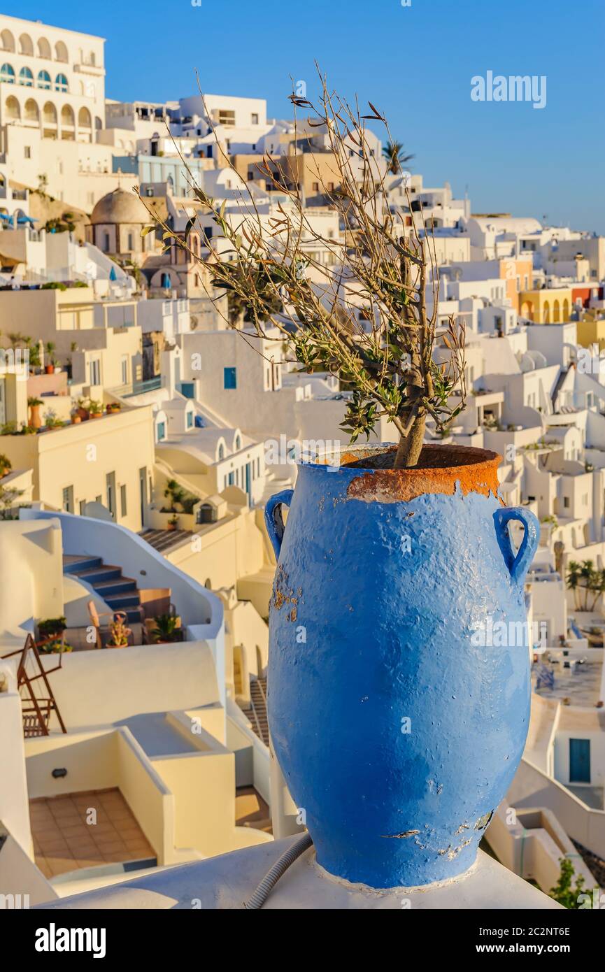 Fira village street view at Santorini island, Greece Stock Photo