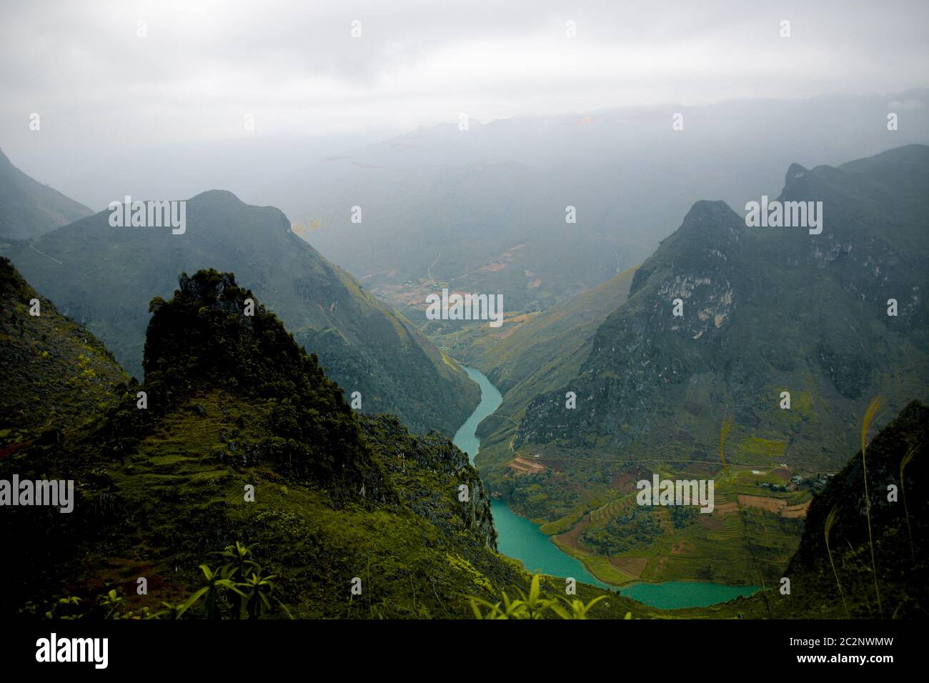 Cinematic scenery of the karst mountain range of the famous Ha giang Loop in Vietnam Stock Photo
