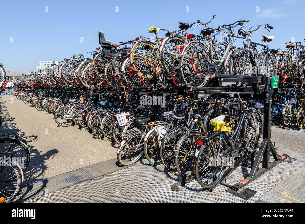 Massive bicycle parking at back part of Amsterdam Central station Stock Photo