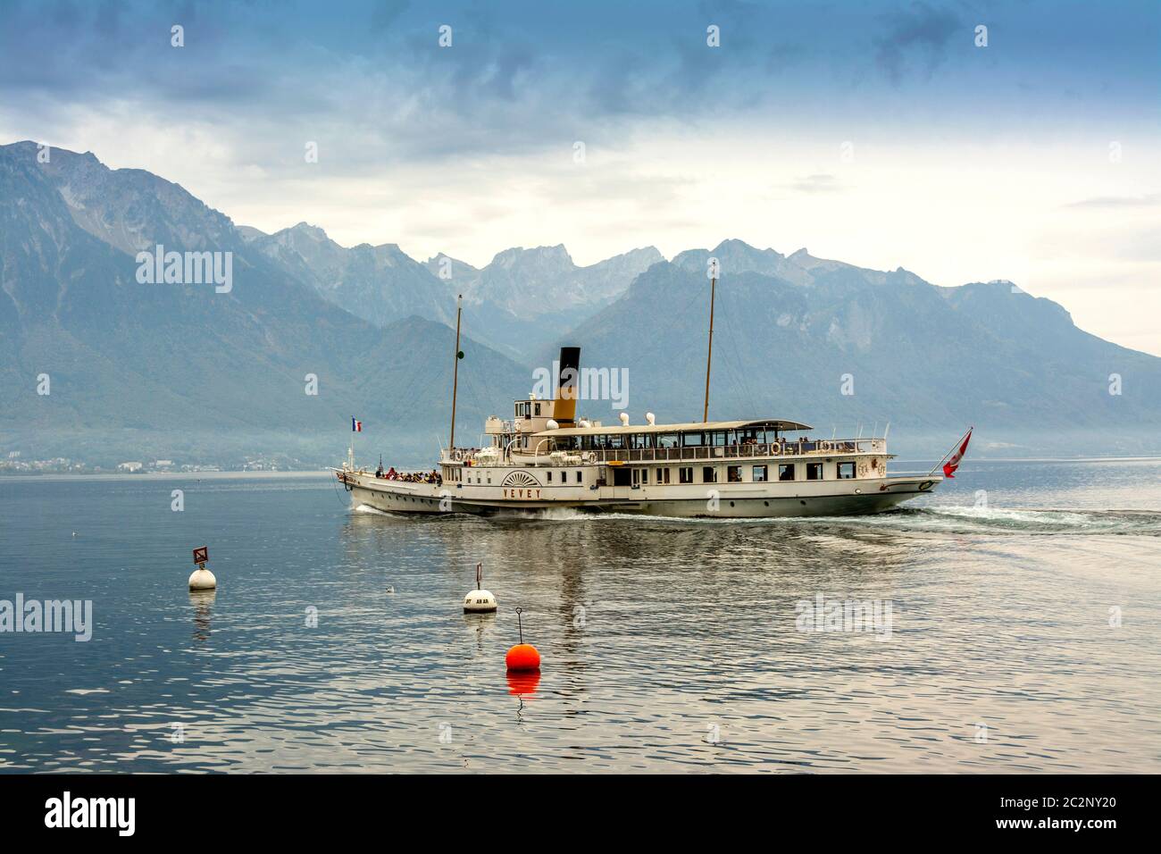 Vevey,  paddle Steamer, Lake Geneva, Switzerland Stock Photo