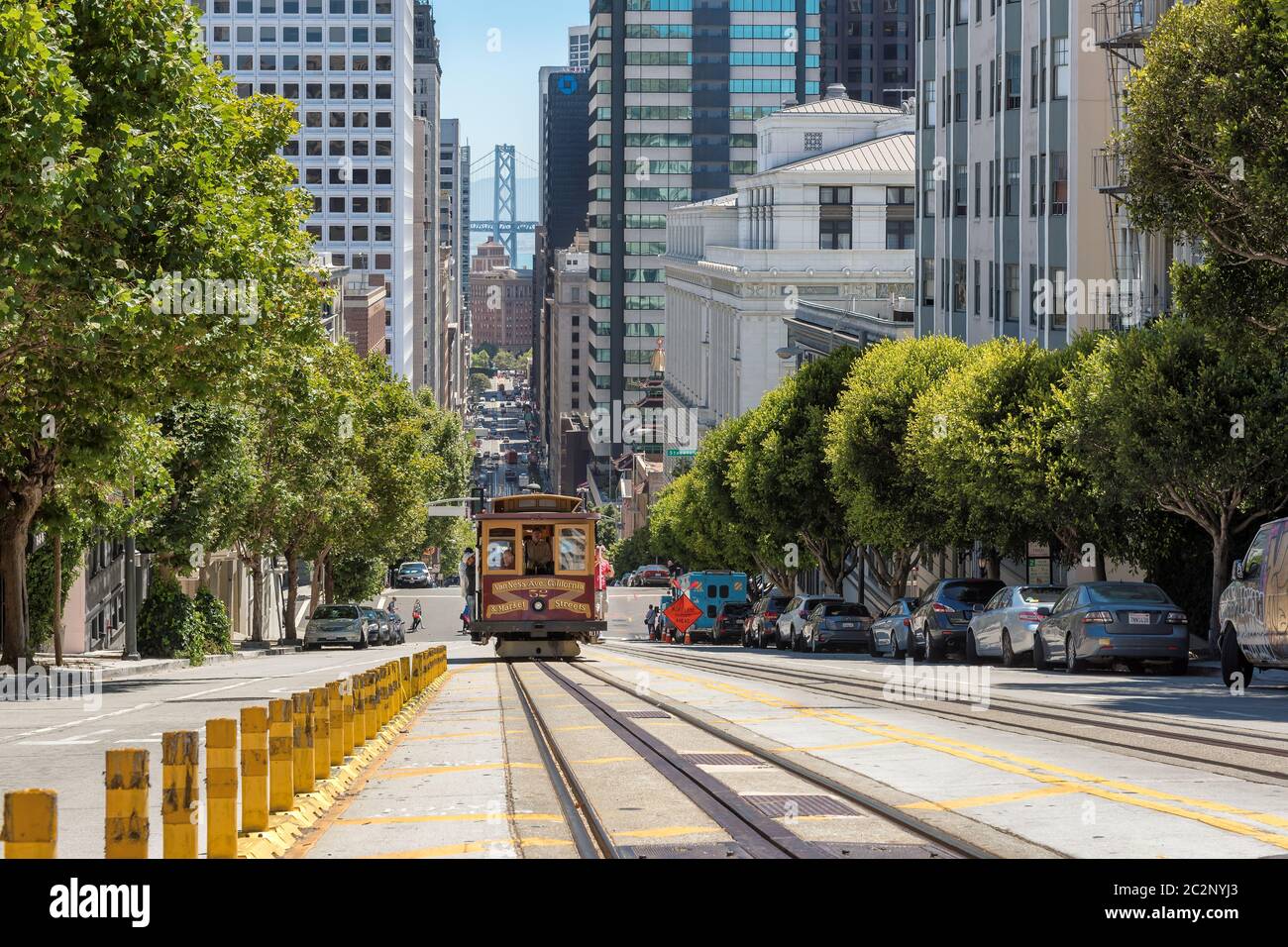 Cable cars in San Francisco street, California Stock Photo