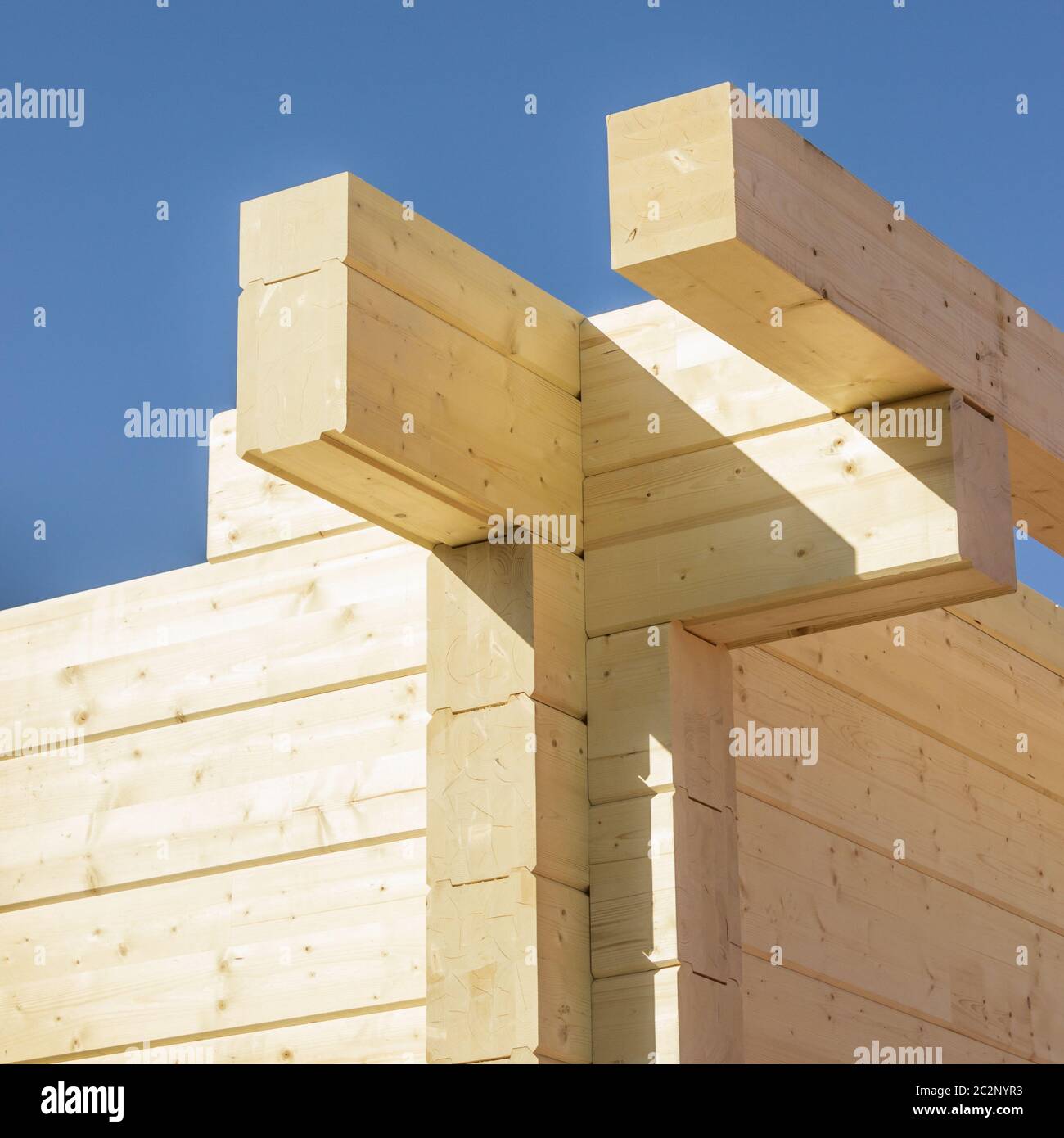Construction of a building made of glued beams Stock Photo