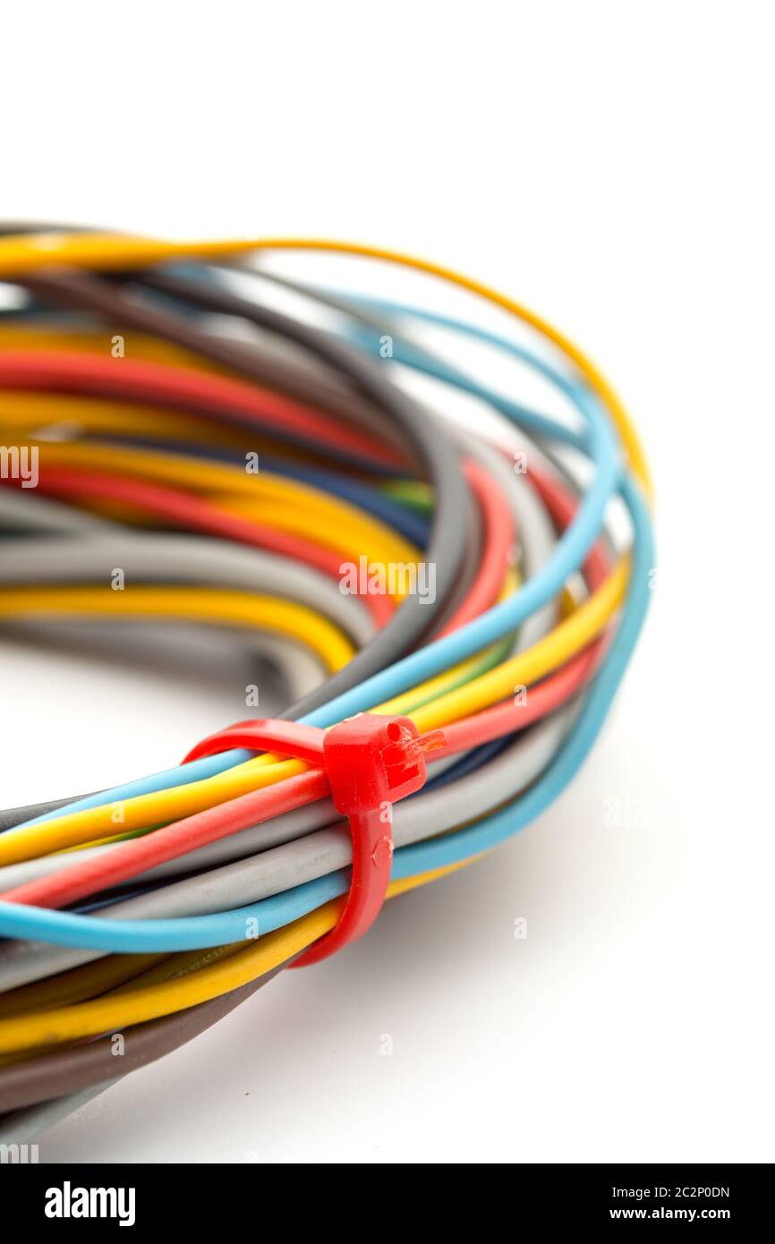 Bunch of colorful wires isolated on white Stock Photo