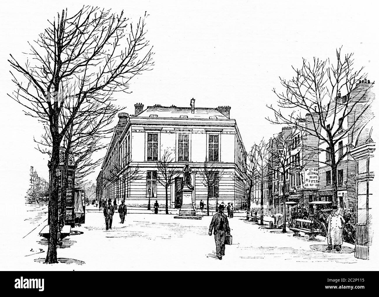 The new buildings of the Faculty of Medicine between Boulevard Saint-Germain and street from the school-of-medicine, vintage engraved illustration. Pa Stock Photo
