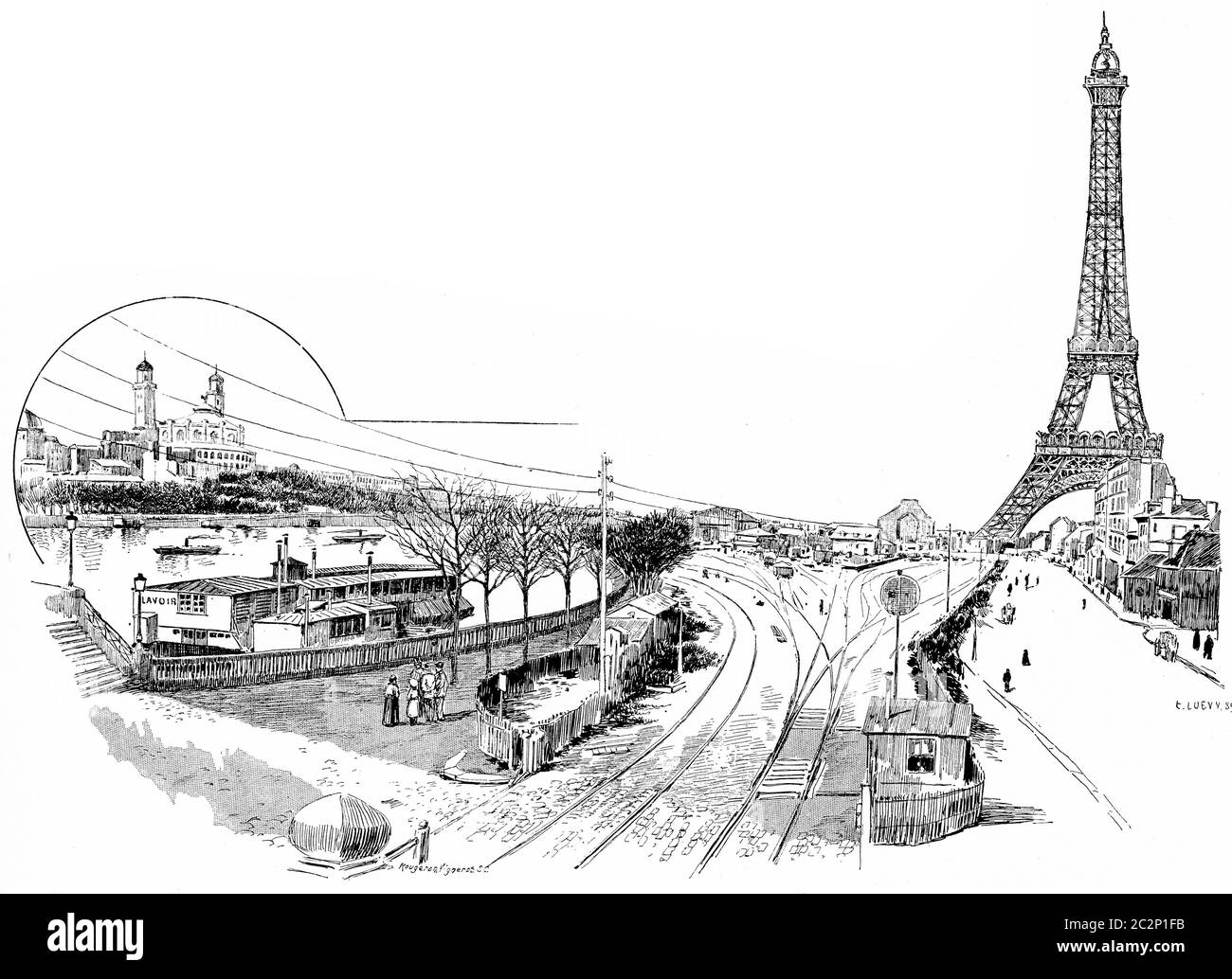 Gare du Champ de Mars or Champ de Mars – Tour Eiffel, vintage engraved illustration. Paris - Auguste VITU – 1890. Stock Photo