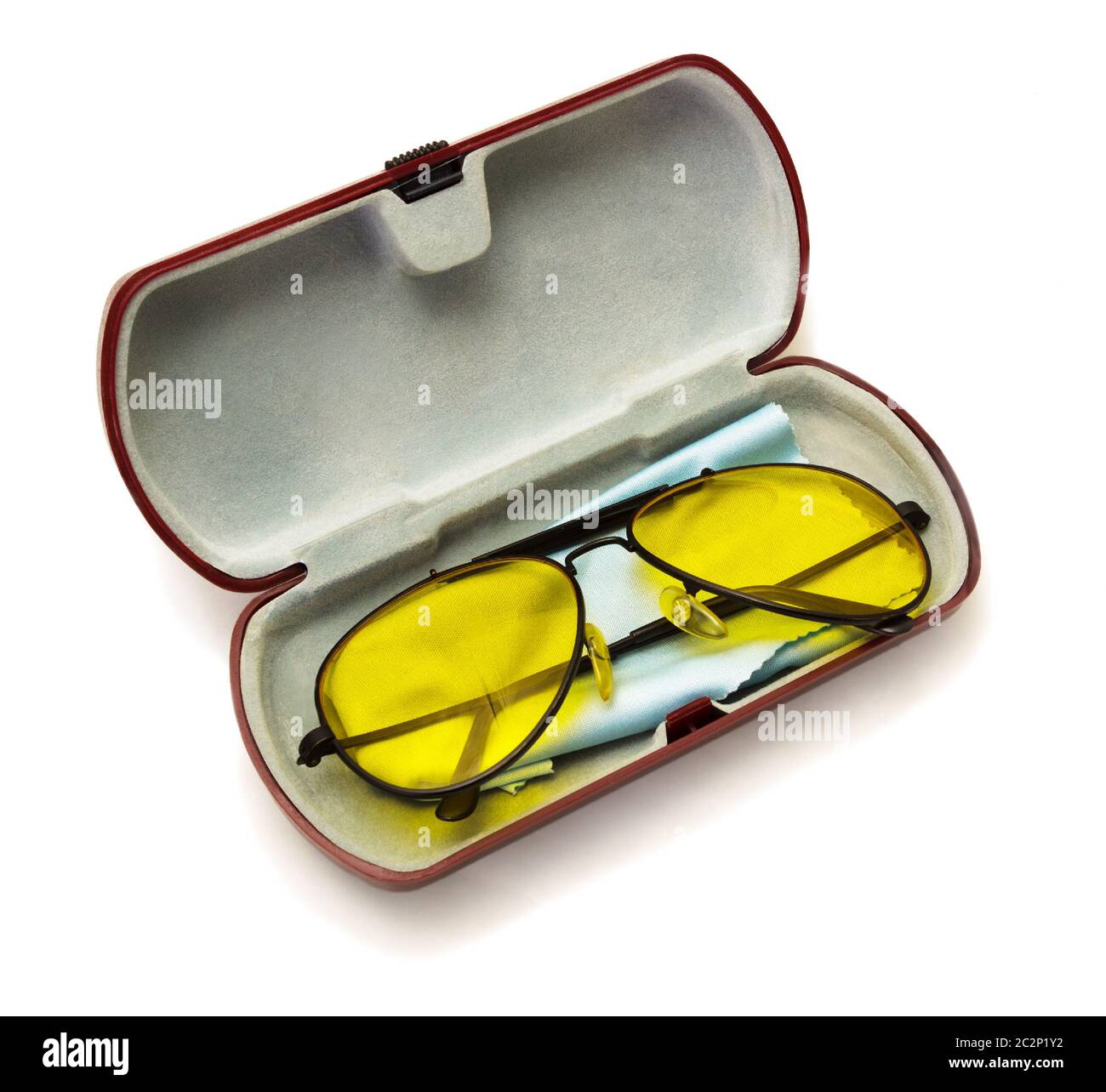 Anti-glare yellow glasses for driver with polarized polymer lenses in its case Stock Photo