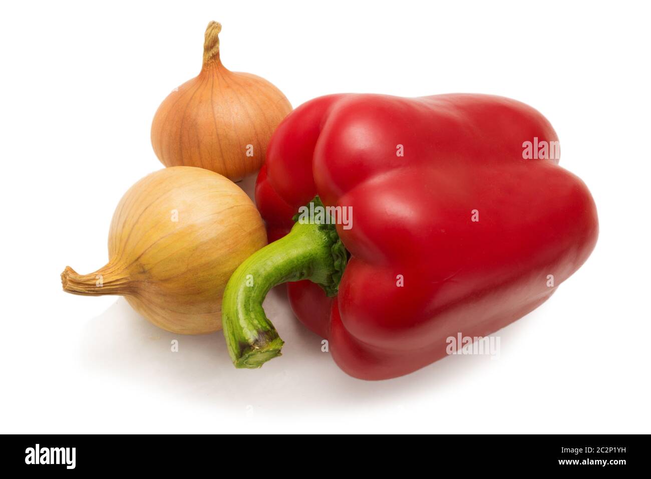 Red pepper and two bulbs isolated on white background Stock Photo