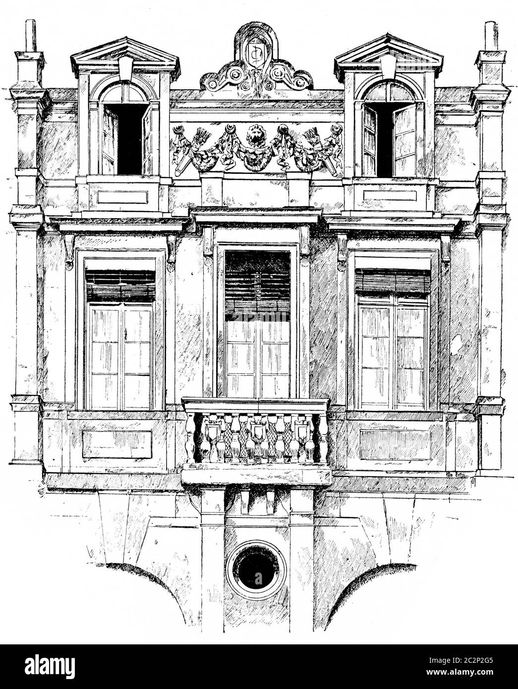 Detail of facade of the hotel Lamoignon, vintage engraved illustration. Paris - Auguste VITU – 1890. Stock Photo