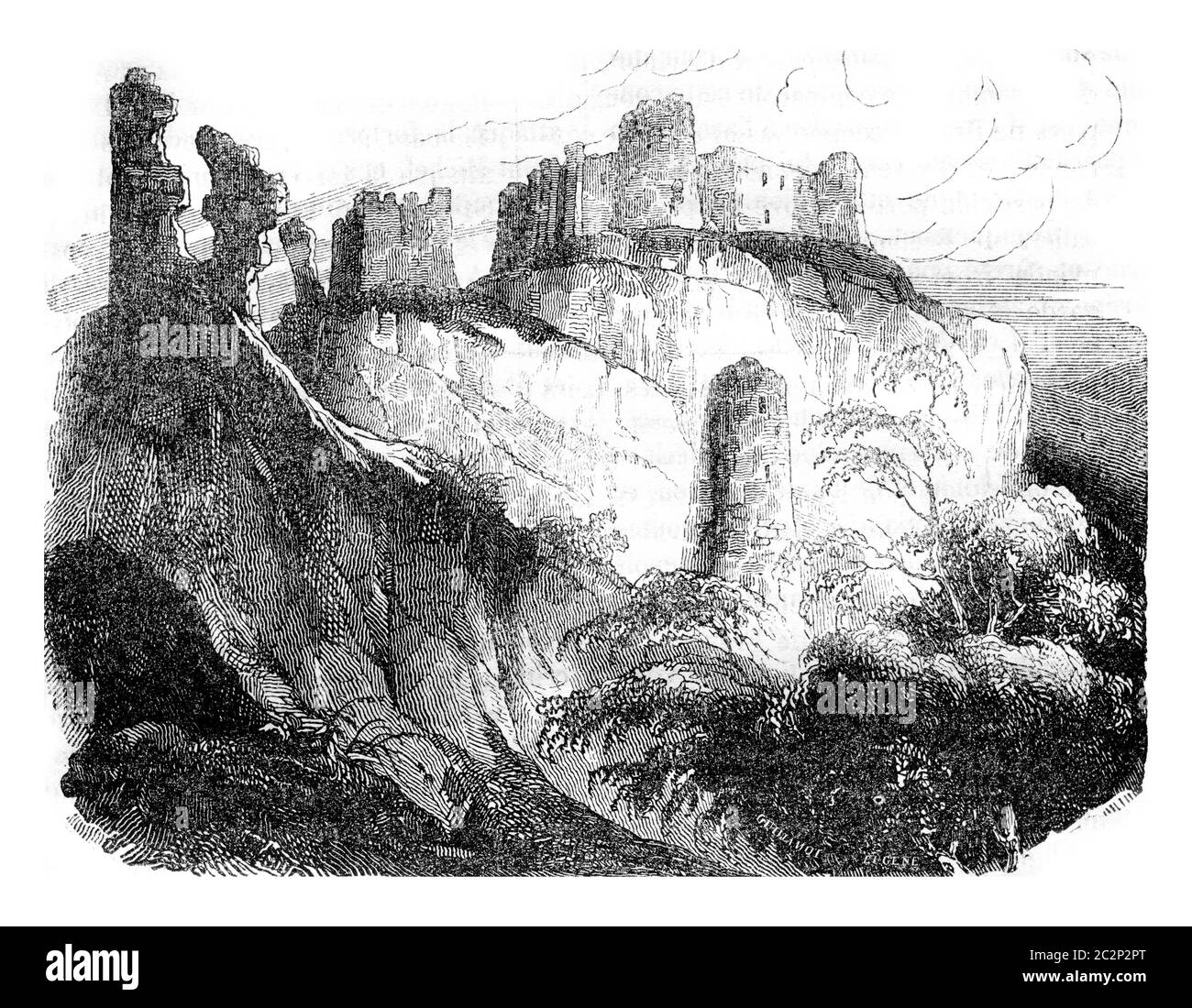 Gaillard Castle ruins, built by Richard the Lionheart, Normandy, vintage engraved illustration. Colorful History of England, 1837. Stock Photo
