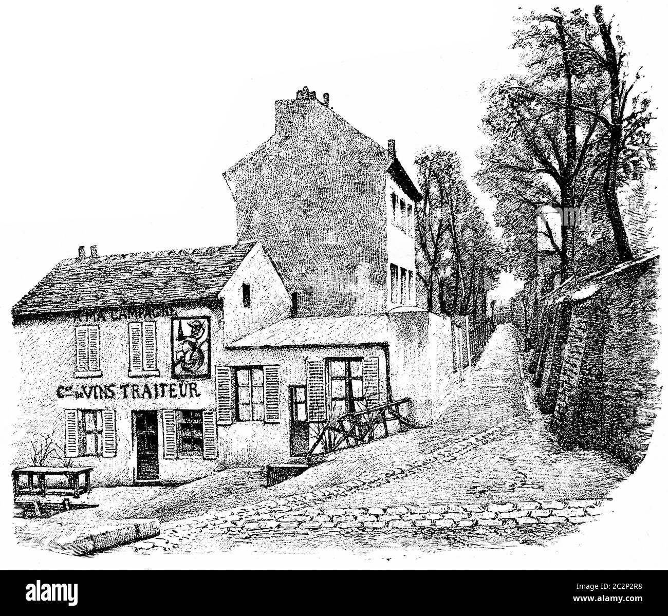 Montmartre, Rue SaintVincent, vintage engraved illustration. Paris